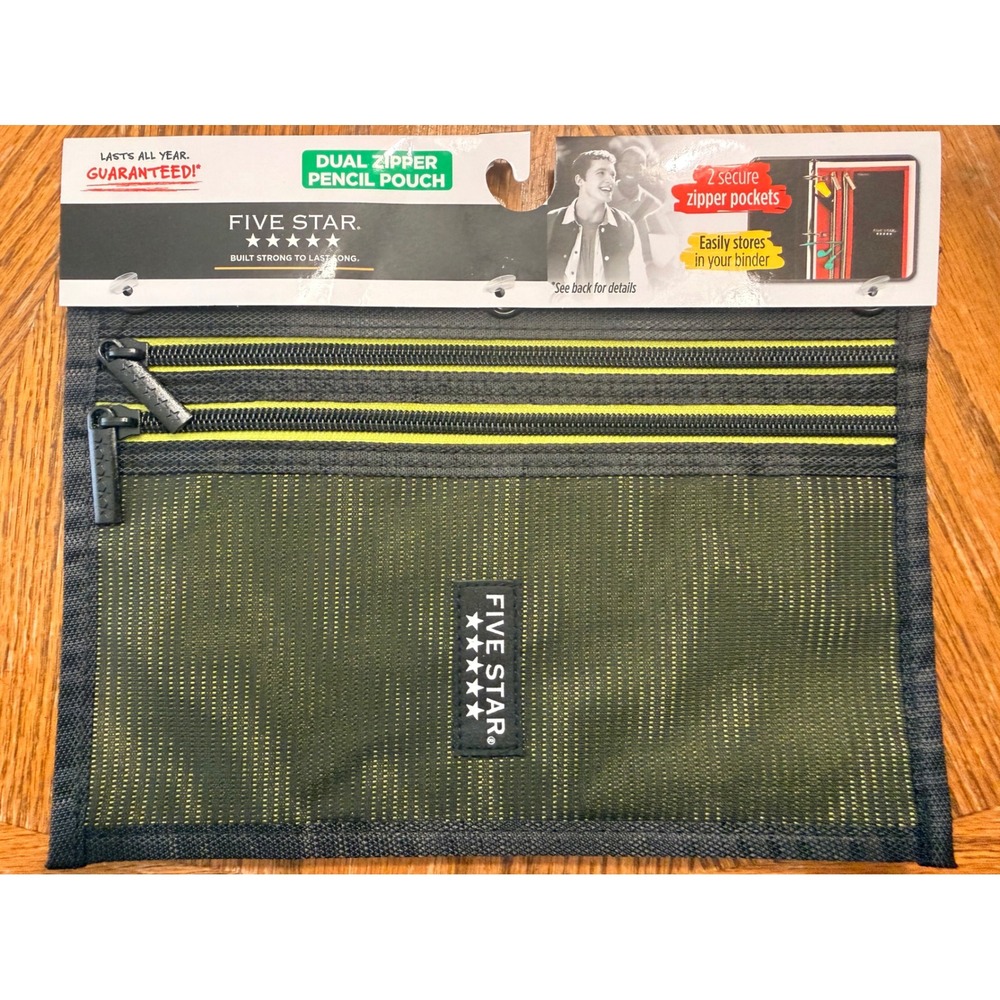 Five Star Dual Zipper Pencil Pouch 3 Ring Binder Black NEW